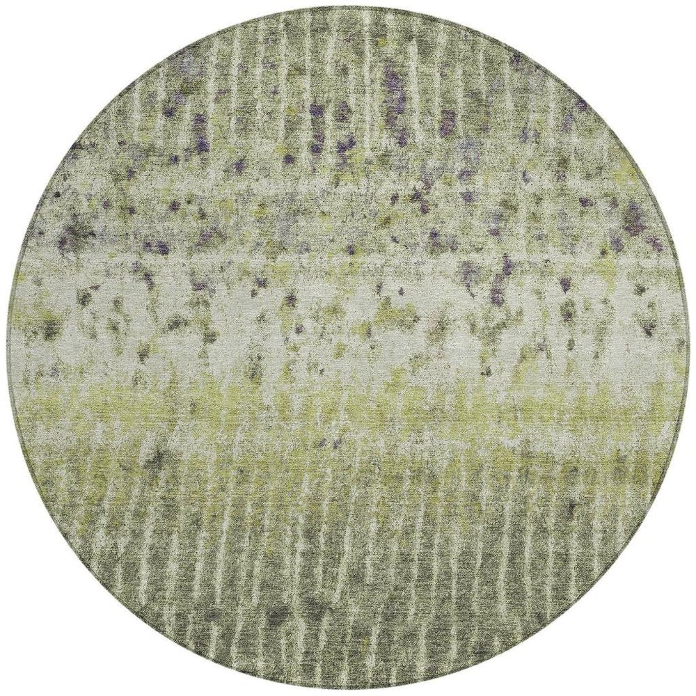 8' Olive Green And Copper Round Abstract Washable Indoor Outdoor Area Rug
