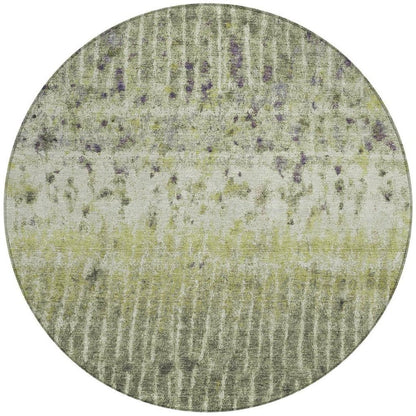 8' Olive Green And Copper Round Abstract Washable Indoor Outdoor Area Rug