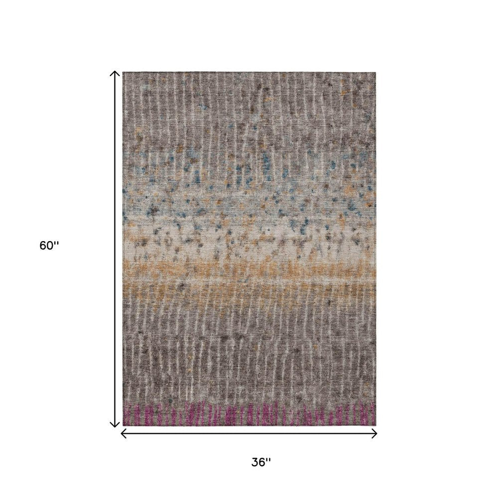 3' X 5' Taupe Merlot And Copper Abstract Washable Indoor Outdoor Area Rug HomeRoots