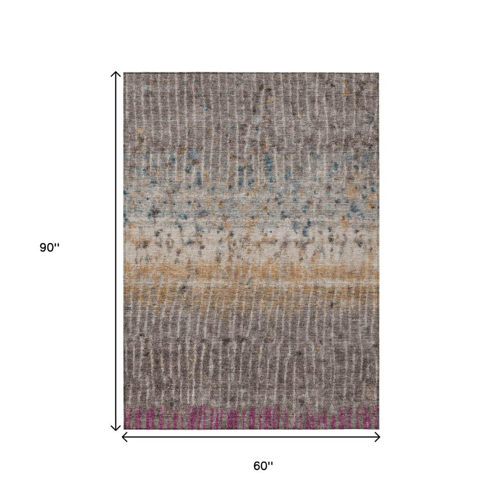5' X 8' Taupe Merlot And Copper Abstract Washable Indoor Outdoor Area Rug HomeRoots