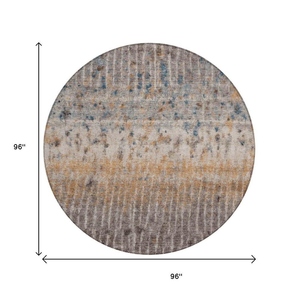 8' Taupe Merlot And Copper Round Abstract Washable Indoor Outdoor Area Rug HomeRoots