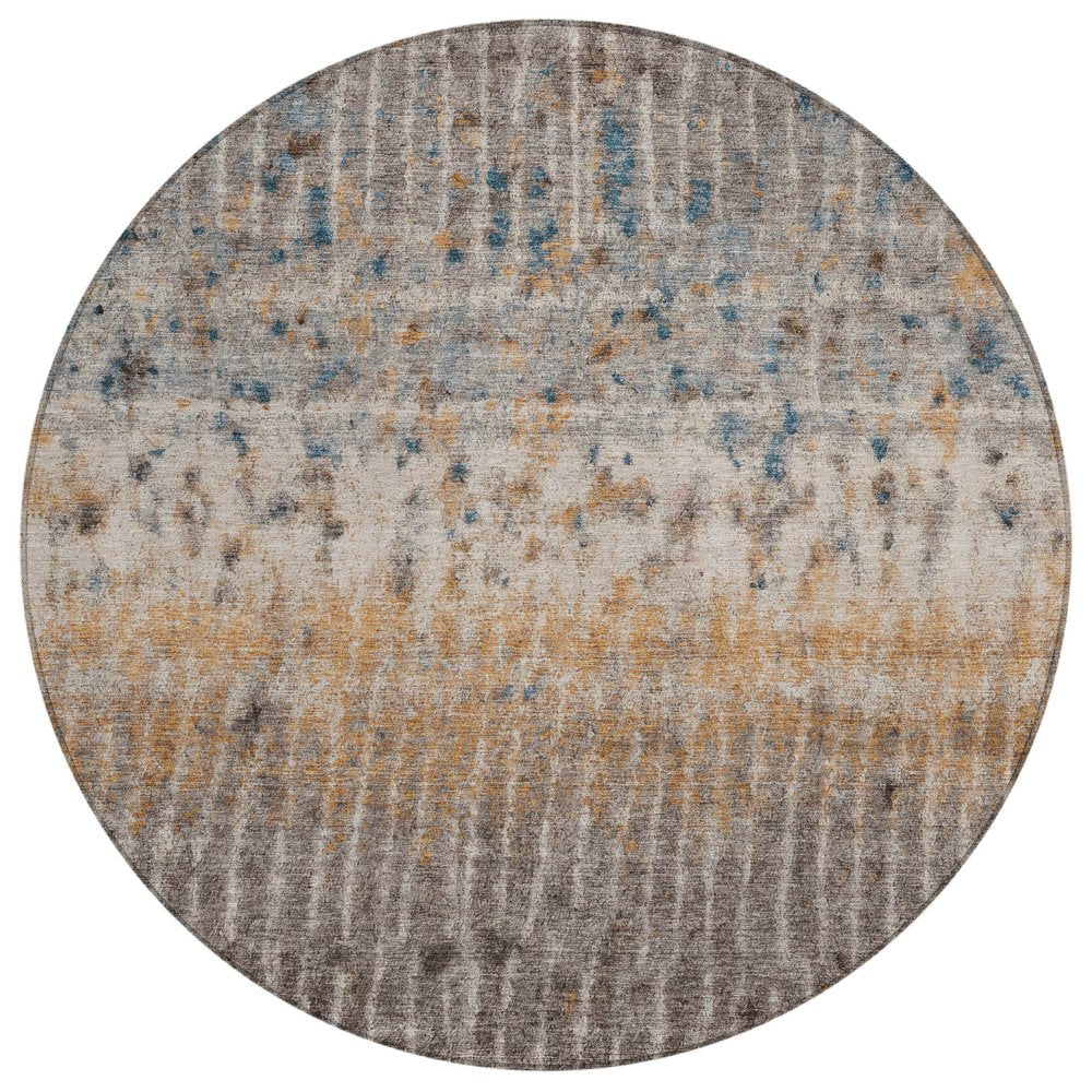 8' Taupe Merlot And Copper Round Abstract Washable Indoor Outdoor Area Rug HomeRoots