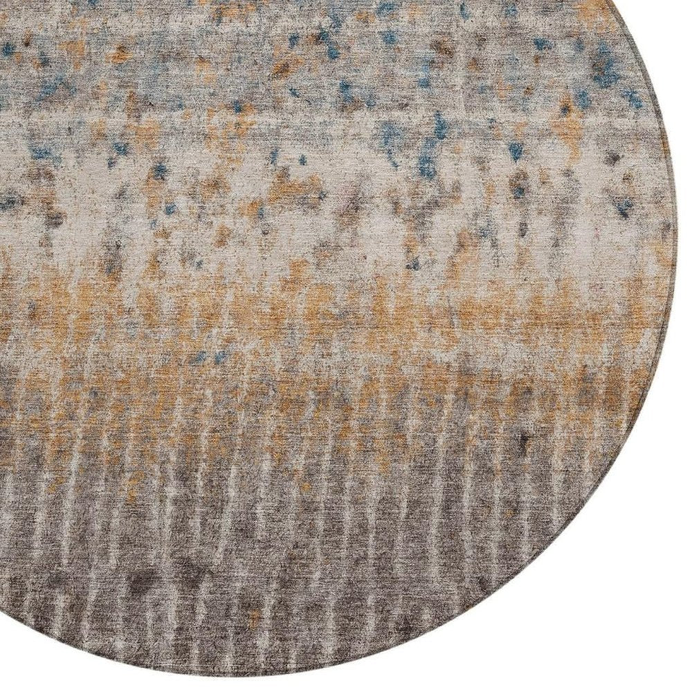 8' Taupe Merlot And Copper Round Abstract Washable Indoor Outdoor Area Rug HomeRoots
