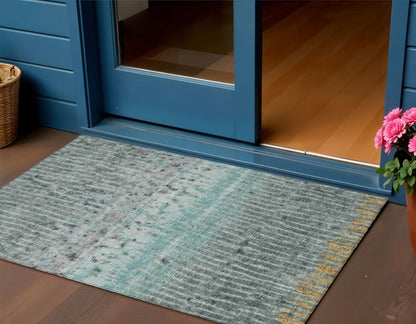 3' X 5' Teal Blue Gold And Gray Abstract Washable Indoor Outdoor Area Rug HomeRoots
