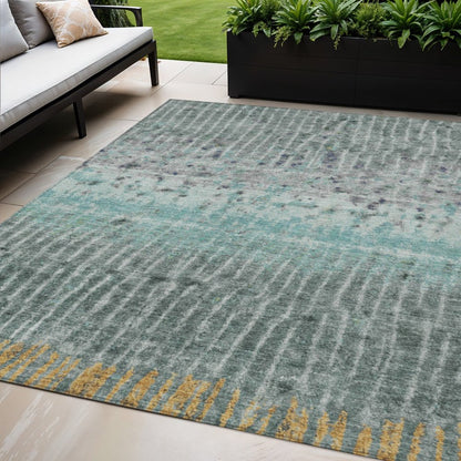 5' X 8' Teal Blue Gold And Gray Abstract Washable Indoor Outdoor Area Rug HomeRoots