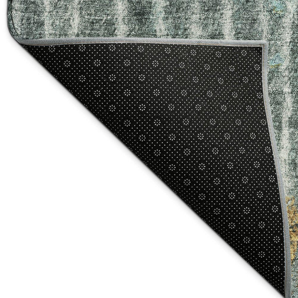 5' X 8' Teal Blue Gold And Gray Abstract Washable Indoor Outdoor Area Rug HomeRoots