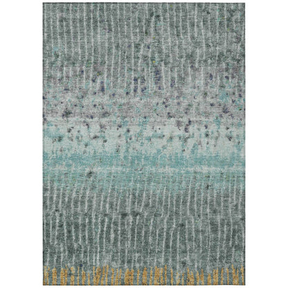 8' X 10' Teal Blue Gold And Gray Abstract Washable Indoor Outdoor Area Rug HomeRoots
