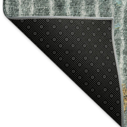 8' X 10' Teal Blue Gold And Gray Abstract Washable Indoor Outdoor Area Rug HomeRoots