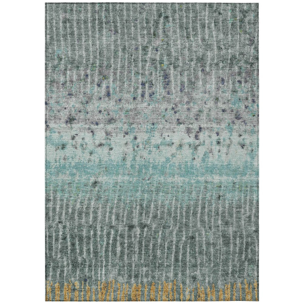 9' X 12' Teal Blue Gold And Gray Abstract Washable Indoor Outdoor Area Rug HomeRoots