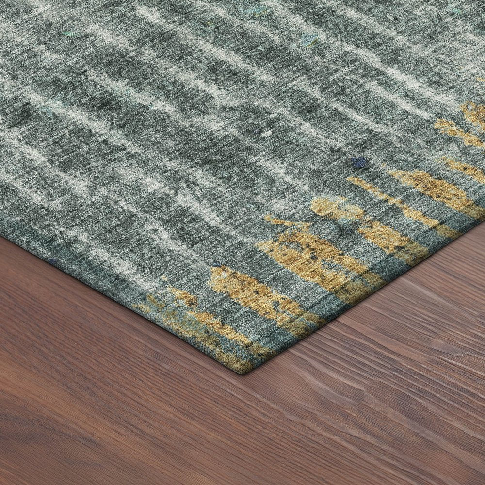 9' X 12' Teal Blue Gold And Gray Abstract Washable Indoor Outdoor Area Rug HomeRoots