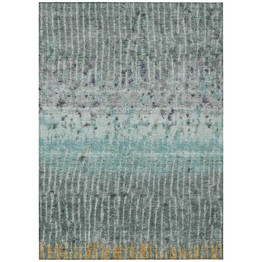 10' X 14' Teal Blue Gold And Gray Abstract Washable Indoor Outdoor Area Rug HomeRoots
