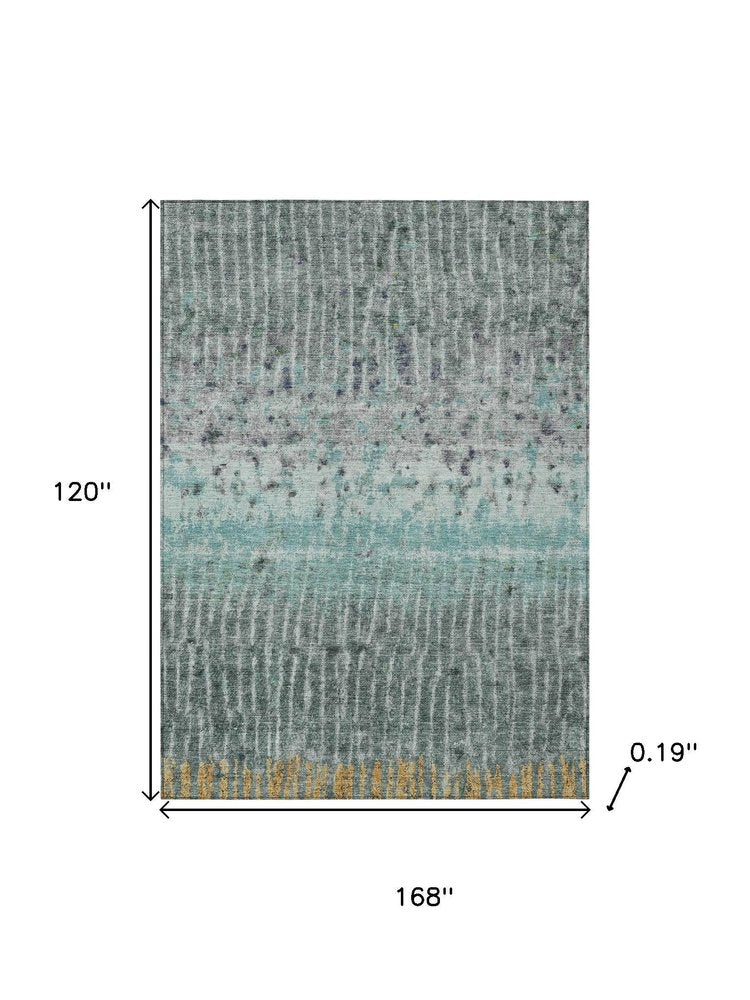 10' X 14' Teal Blue Gold And Gray Abstract Washable Indoor Outdoor Area Rug HomeRoots