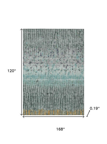 10' X 14' Teal Blue Gold And Gray Abstract Washable Indoor Outdoor Area Rug HomeRoots