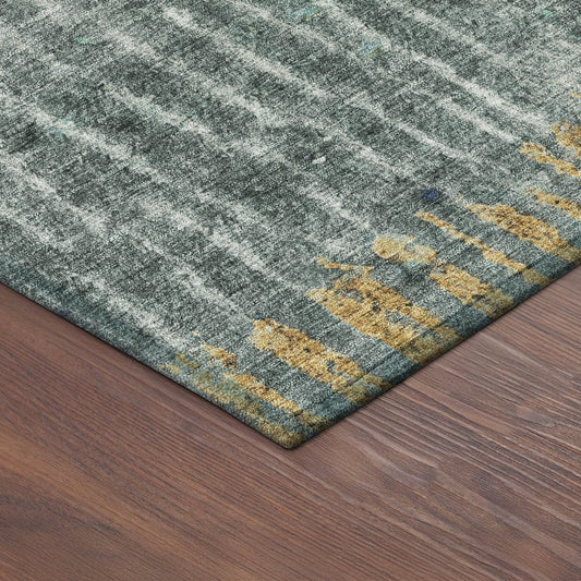 10' X 14' Teal Blue Gold And Gray Abstract Washable Indoor Outdoor Area Rug HomeRoots