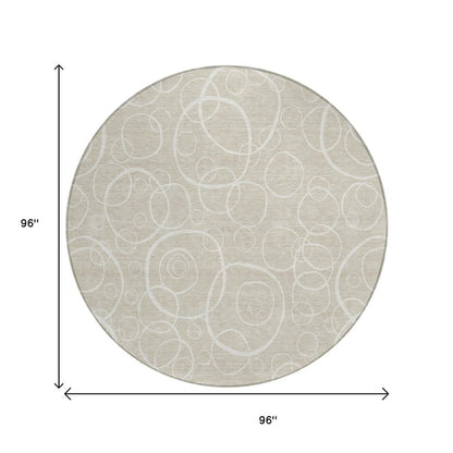 8' Beige And Ivory Round Geometric Washable Indoor Outdoor Area Rug HomeRoots