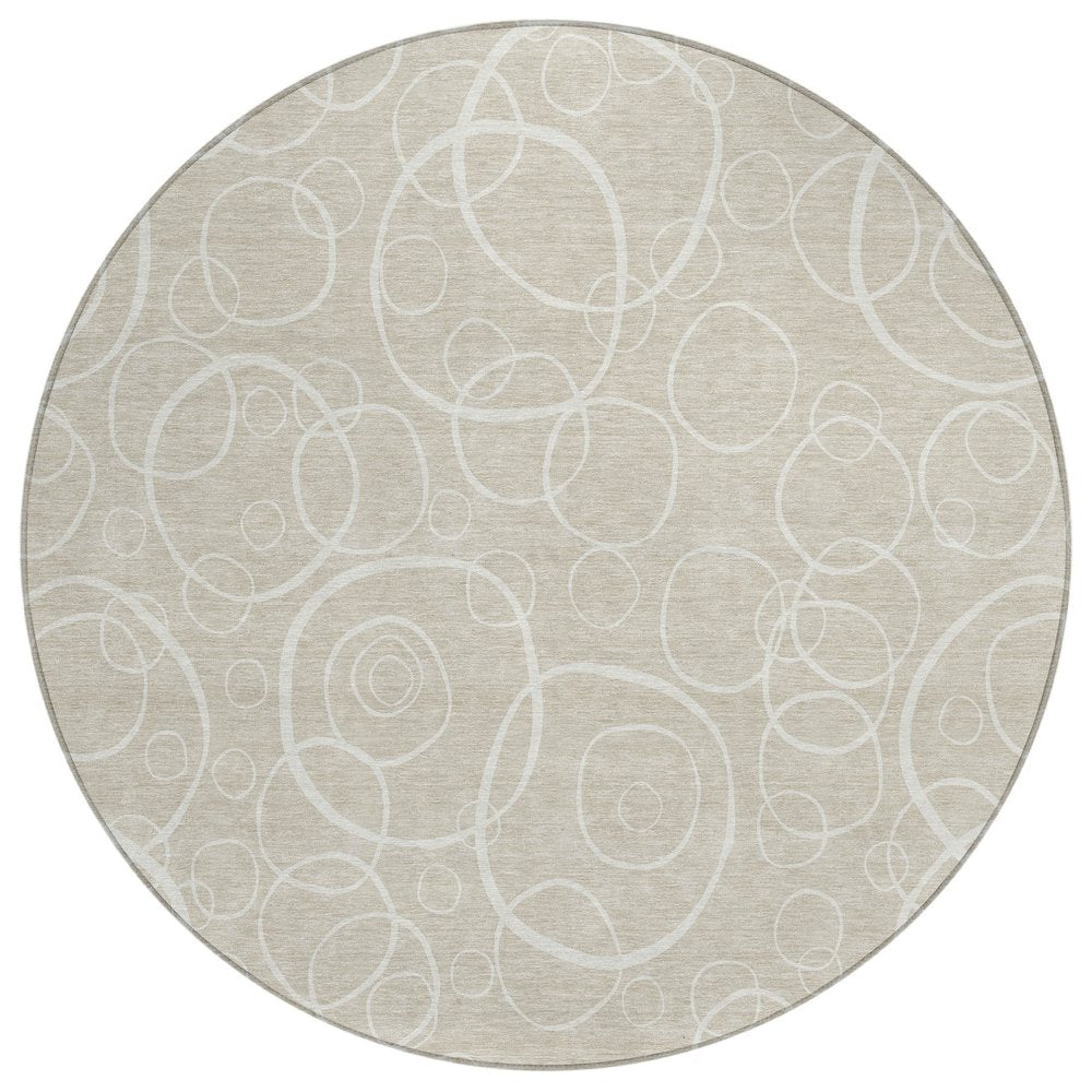 8' Beige And Ivory Round Geometric Washable Indoor Outdoor Area Rug HomeRoots
