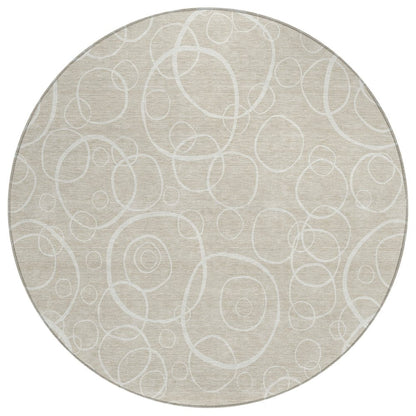 8' Beige And Ivory Round Geometric Washable Indoor Outdoor Area Rug HomeRoots