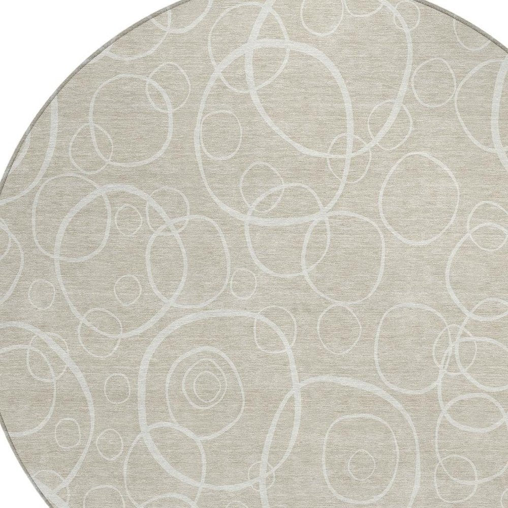 8' Beige And Ivory Round Geometric Washable Indoor Outdoor Area Rug HomeRoots