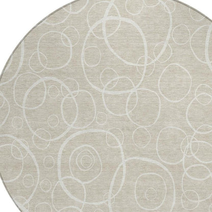8' Beige And Ivory Round Geometric Washable Indoor Outdoor Area Rug HomeRoots