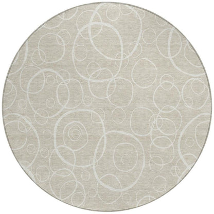 8' Beige And Ivory Round Geometric Washable Indoor Outdoor Area Rug HomeRoots