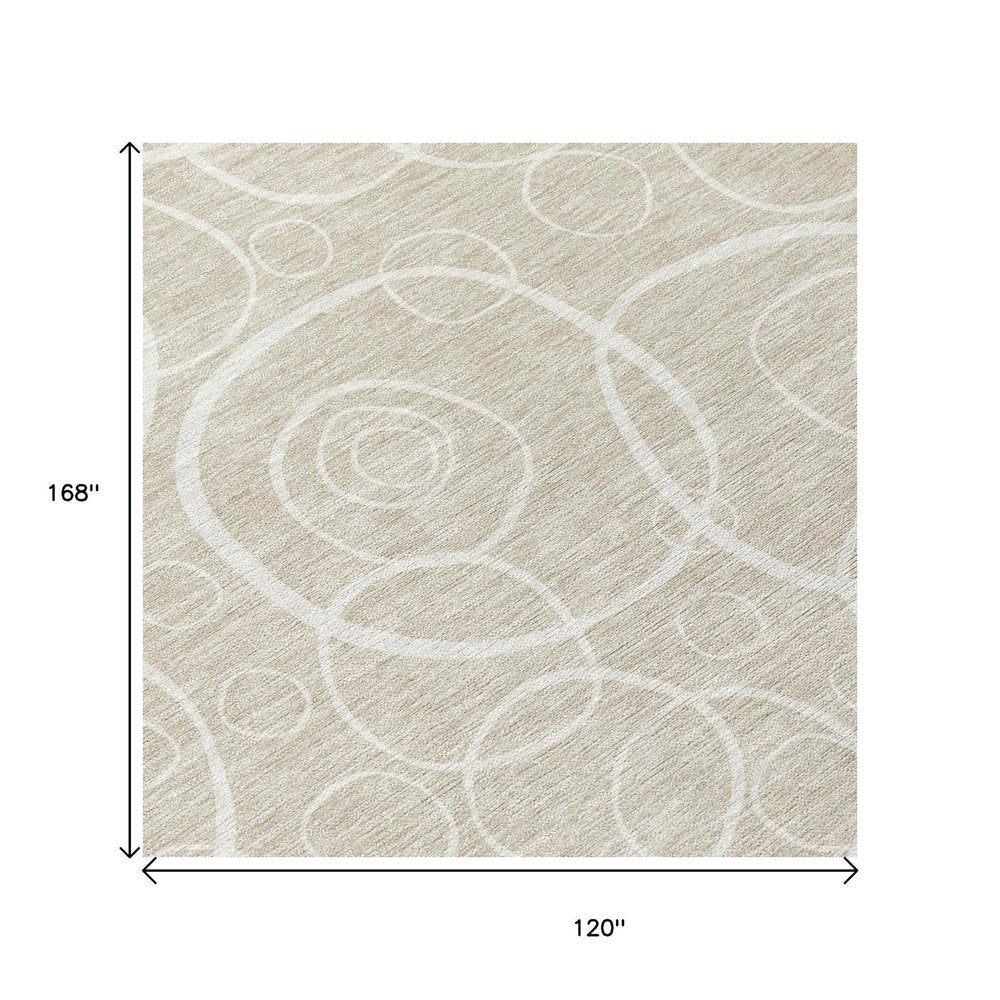 10' X 14' Beige And Ivory Geometric Washable Indoor Outdoor Area Rug HomeRoots