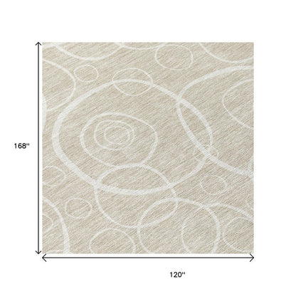 10' X 14' Beige And Ivory Geometric Washable Indoor Outdoor Area Rug HomeRoots