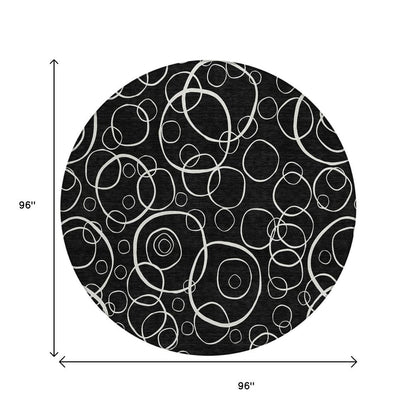 8' Black And Ivory Round Geometric Washable Indoor Outdoor Area Rug HomeRoots