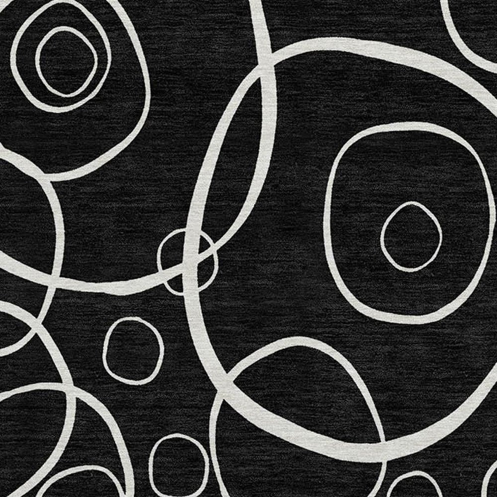 8' Black And Ivory Round Geometric Washable Indoor Outdoor Area Rug HomeRoots