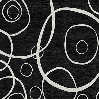 8' Black And Ivory Round Geometric Washable Indoor Outdoor Area Rug HomeRoots