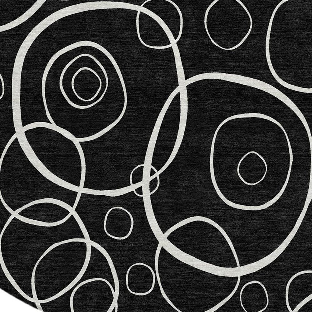 8' Black And Ivory Round Geometric Washable Indoor Outdoor Area Rug HomeRoots