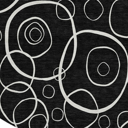 8' Black And Ivory Round Geometric Washable Indoor Outdoor Area Rug HomeRoots