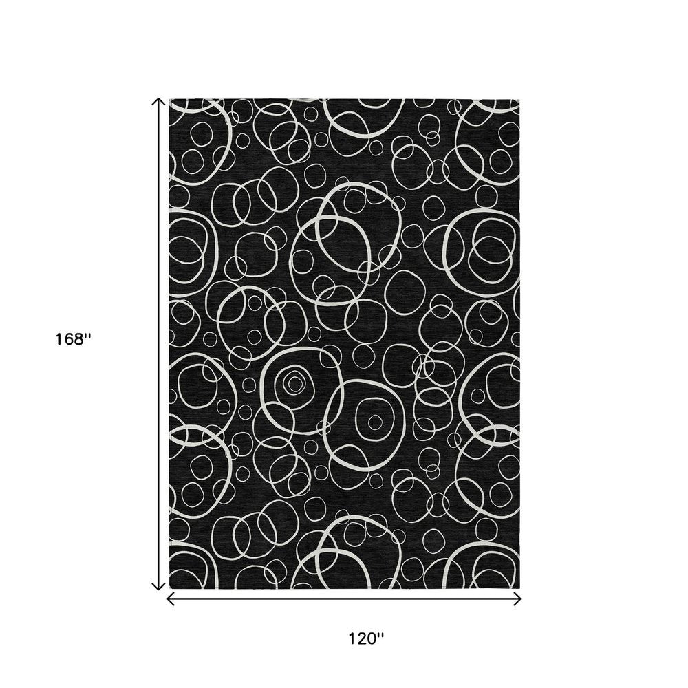 10' X 14' Black And Ivory Geometric Washable Indoor Outdoor Area Rug HomeRoots