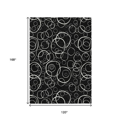 10' X 14' Black And Ivory Geometric Washable Indoor Outdoor Area Rug HomeRoots