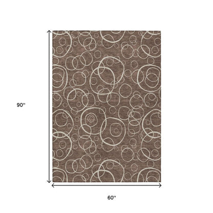 5' X 8' Brown And Beige Geometric Washable Indoor Outdoor Area Rug HomeRoots