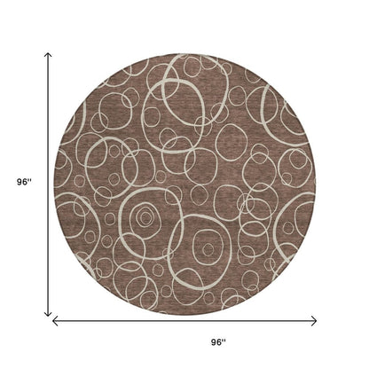 8' Brown And Beige Round Geometric Washable Indoor Outdoor Area Rug HomeRoots