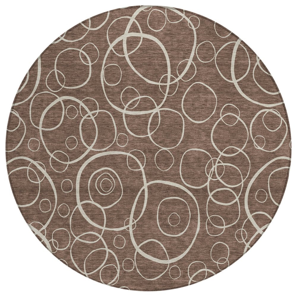 8' Brown And Beige Round Geometric Washable Indoor Outdoor Area Rug HomeRoots