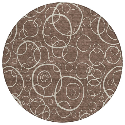 8' Brown And Beige Round Geometric Washable Indoor Outdoor Area Rug HomeRoots