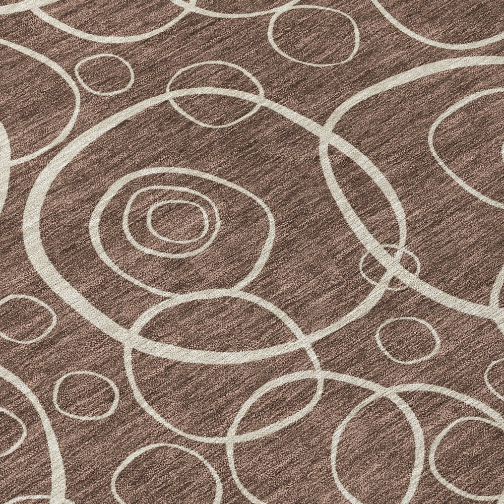 8' Brown And Beige Round Geometric Washable Indoor Outdoor Area Rug HomeRoots