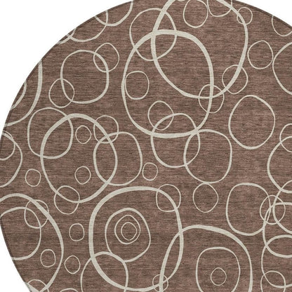 8' Brown And Beige Round Geometric Washable Indoor Outdoor Area Rug HomeRoots
