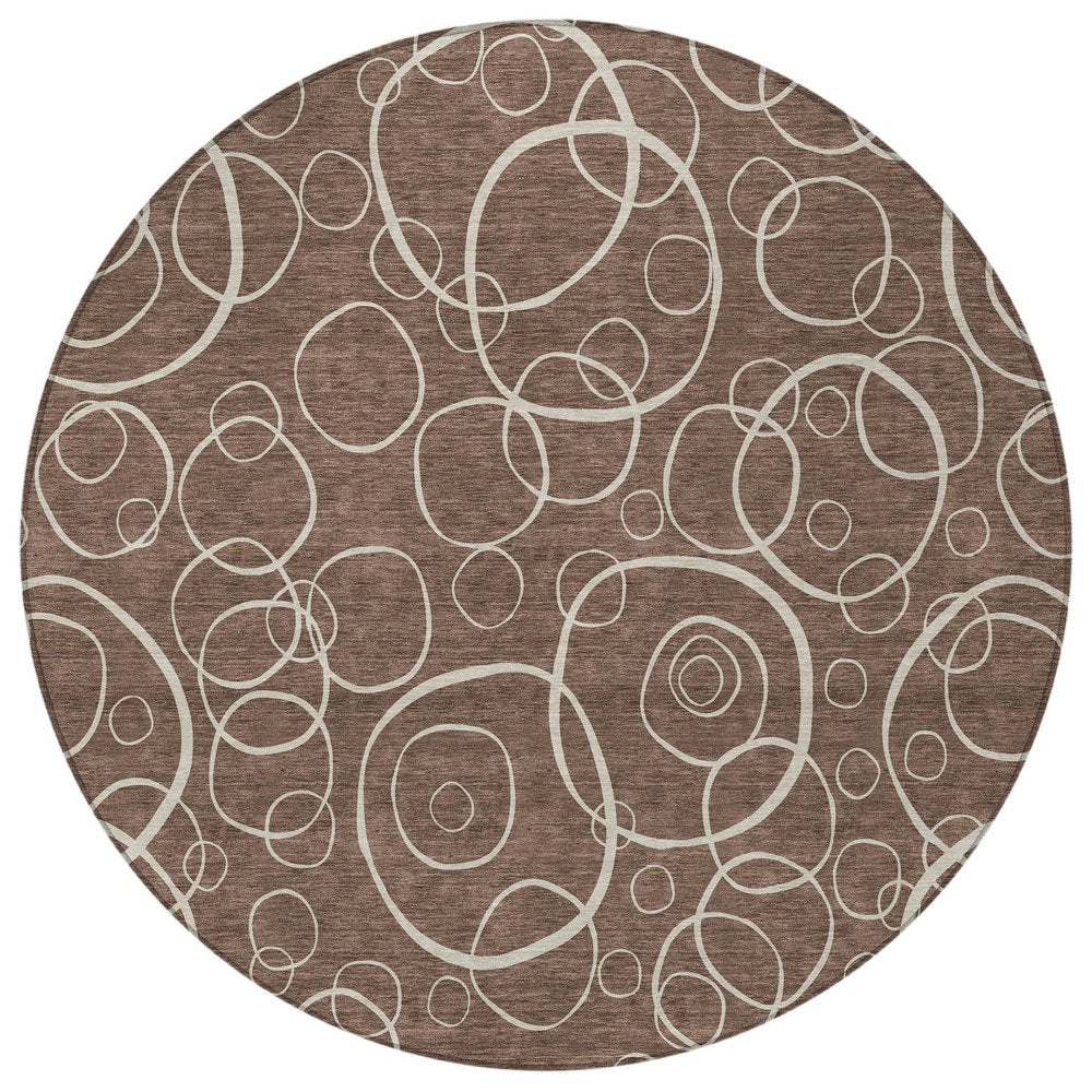 8' Brown And Beige Round Geometric Washable Indoor Outdoor Area Rug HomeRoots