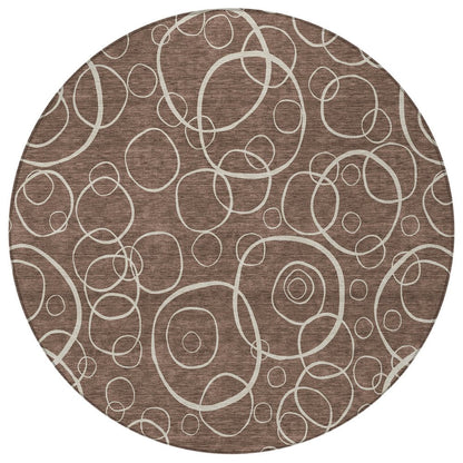 8' Brown And Beige Round Geometric Washable Indoor Outdoor Area Rug HomeRoots