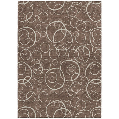 9' X 12' Brown And Beige Geometric Washable Indoor Outdoor Area Rug
