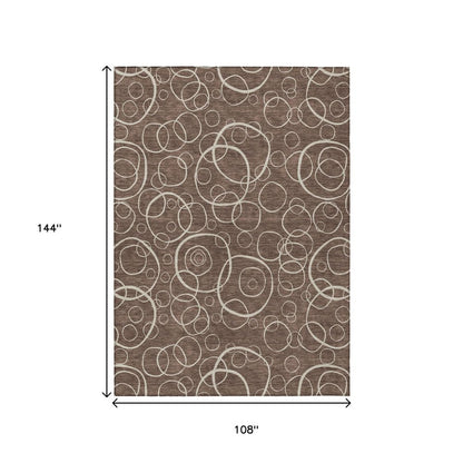 9' X 12' Brown And Beige Geometric Washable Indoor Outdoor Area Rug
