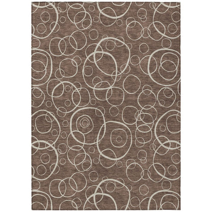 9' X 12' Brown And Beige Geometric Washable Indoor Outdoor Area Rug