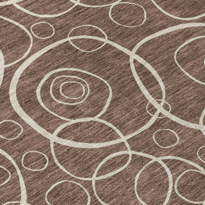 9' X 12' Brown And Beige Geometric Washable Indoor Outdoor Area Rug