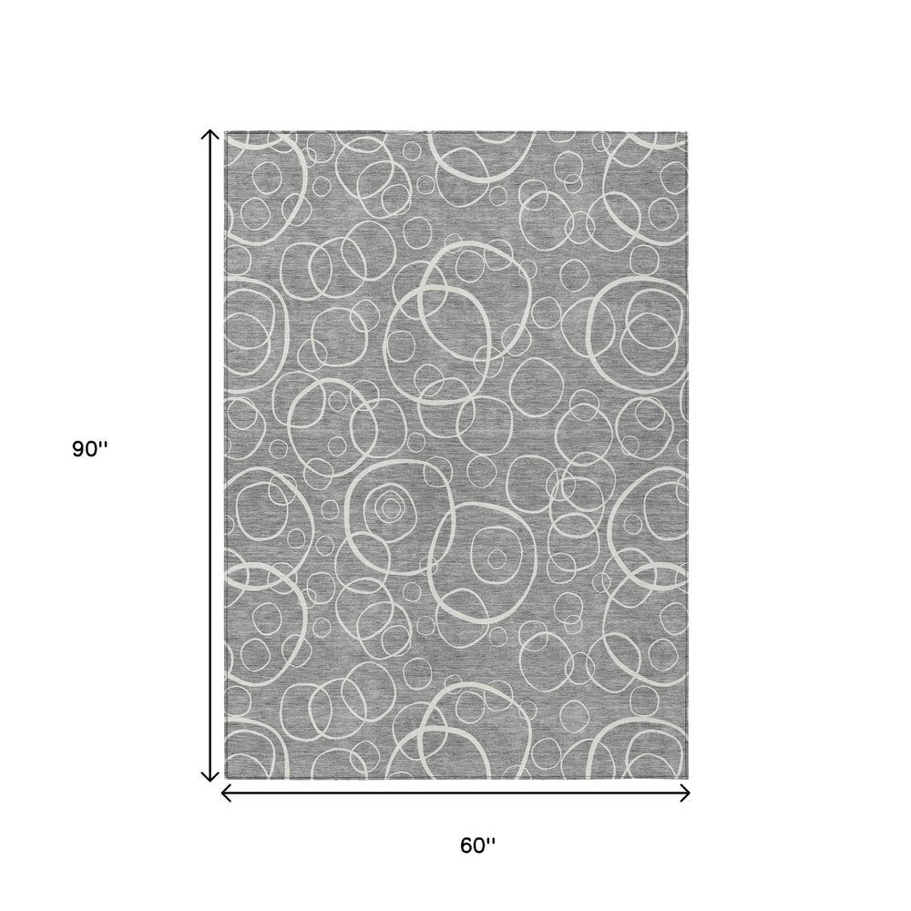 5' X 8' Gray And Ivory Geometric Washable Indoor Outdoor Area Rug HomeRoots