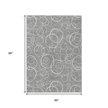 5' X 8' Gray And Ivory Geometric Washable Indoor Outdoor Area Rug HomeRoots