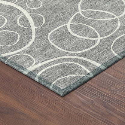 8' Gray And Ivory Round Geometric Washable Indoor Outdoor Area Rug HomeRoots