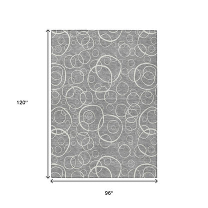 8' X 10' Gray And Ivory Geometric Washable Indoor Outdoor Area Rug HomeRoots