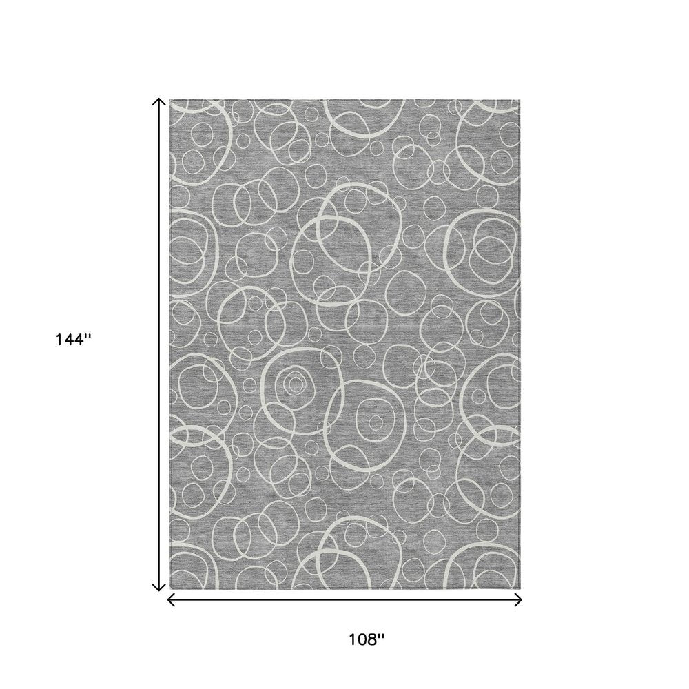 9' X 12' Gray And Ivory Geometric Washable Indoor Outdoor Area Rug HomeRoots